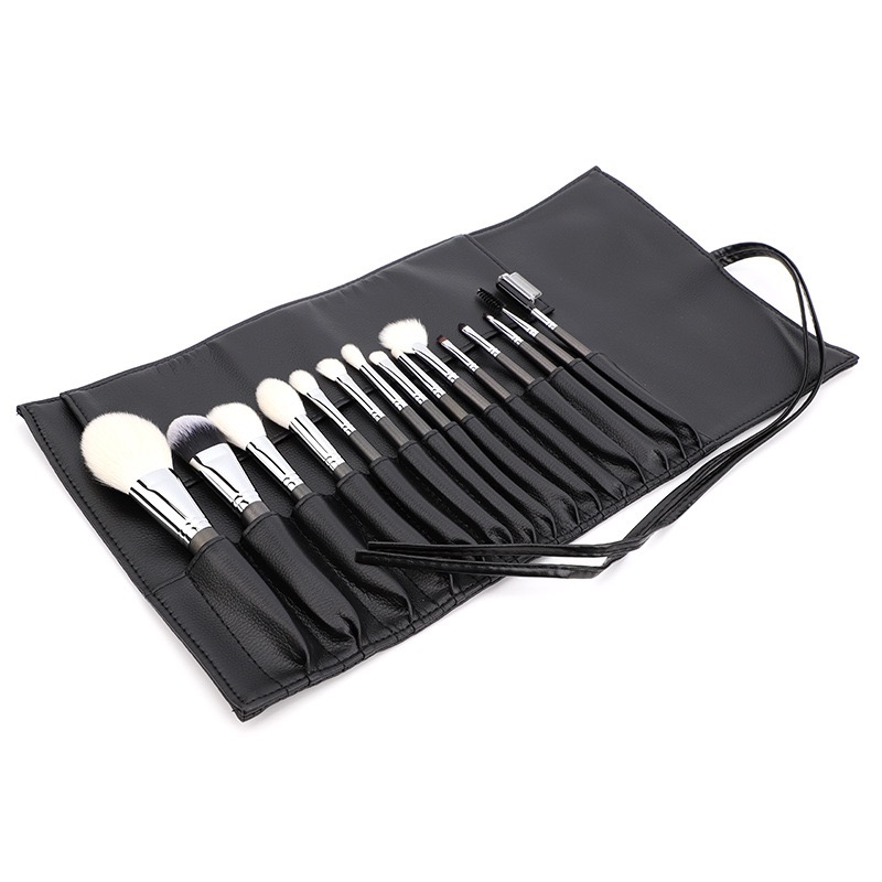 Black Leather Roll Professional Brush Set (12 pcs)