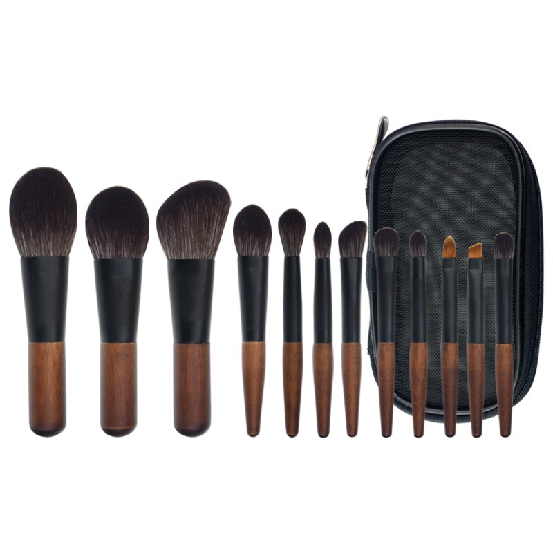 Wood Handle Makeup Brush Set with Mesh Case (12 pcs)