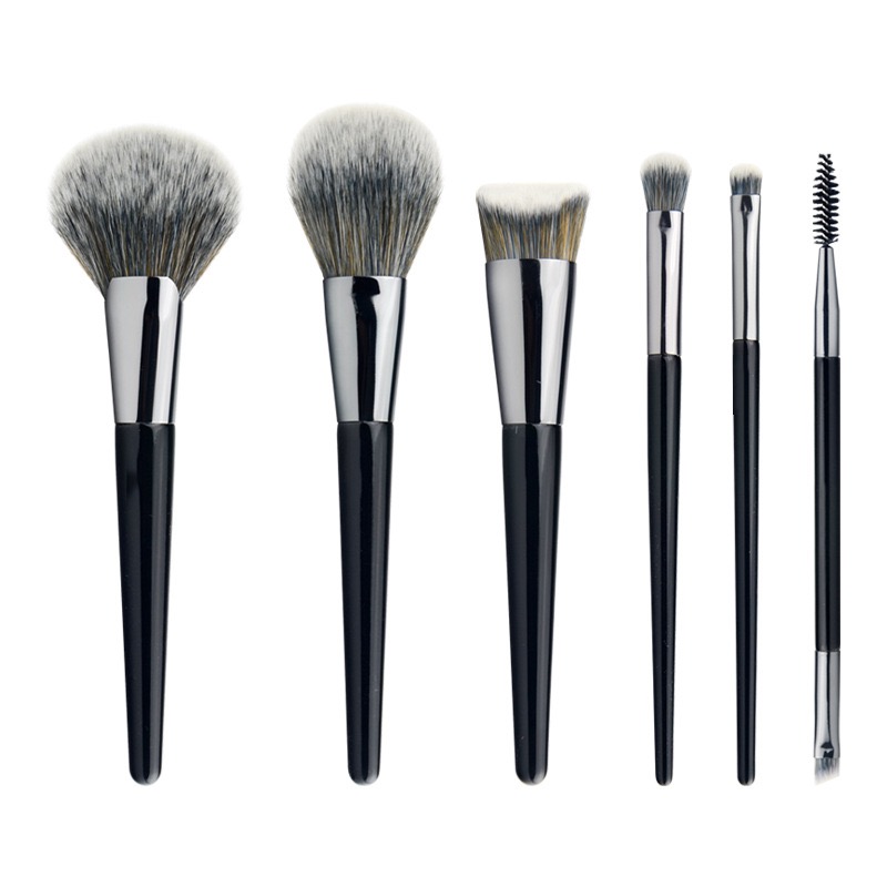 6-Piece Black Silver Essential Brush Set