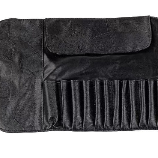 Black Geometric Pattern Leather Brush Roll Case