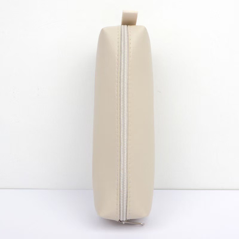 Beige Leather Zipper Pouch