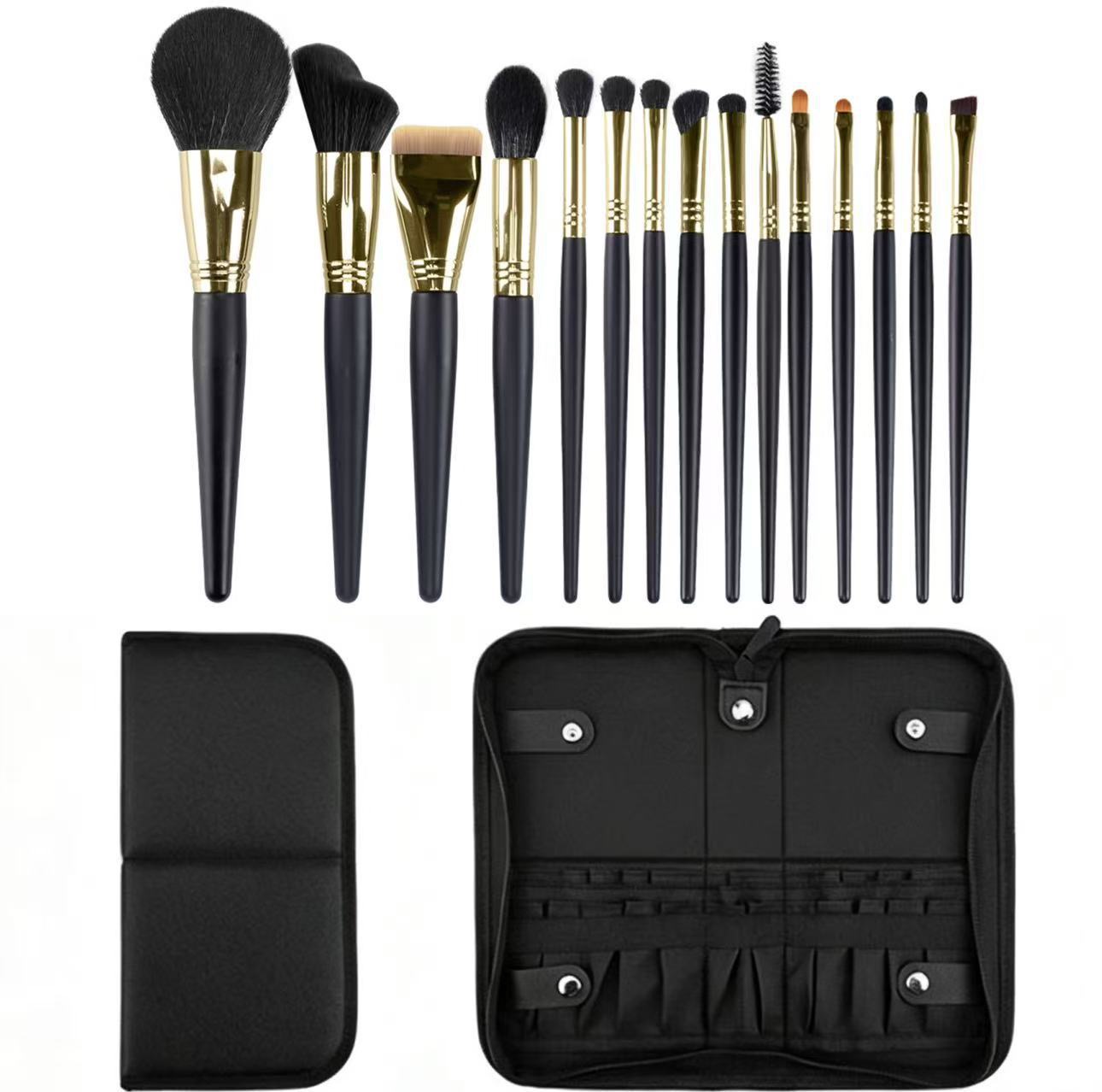 Black & Gold Brush Set with Zip Case
