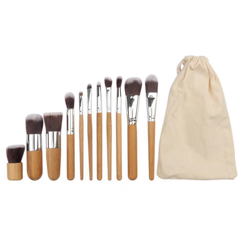 Bamboo Handle Brush Set with Cotton Pouch