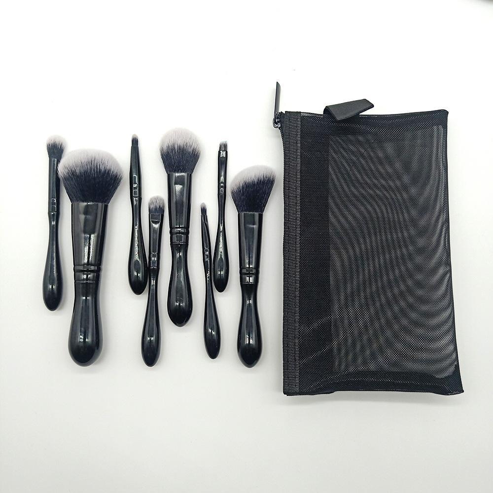 Glossy Black Brush Set with Mesh Pouch