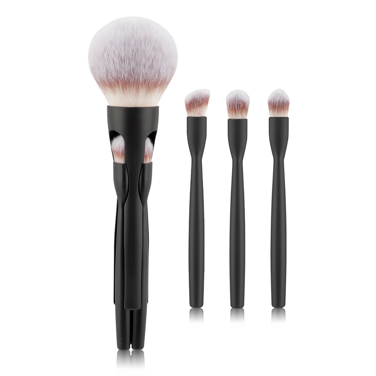 4-Piece Black Travel Brush Set with Holder