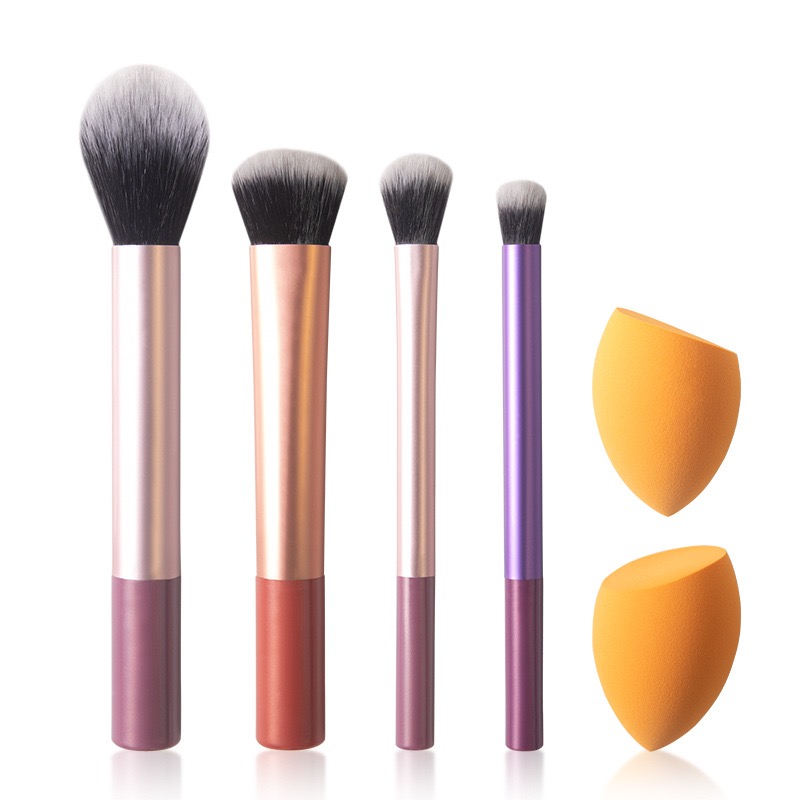 4-Piece Rose Gold/Purple Brush Set with Beauty Sponges