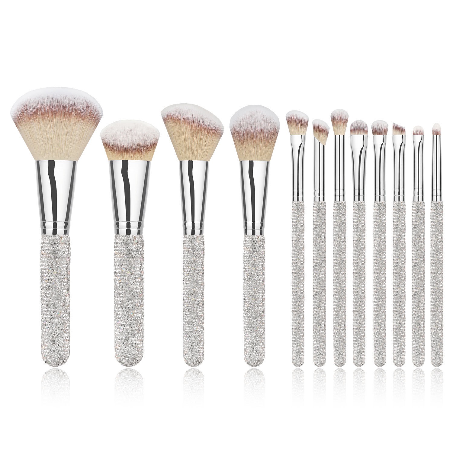 Silver Rhinestone Handle Makeup Brush Set (12 pcs)