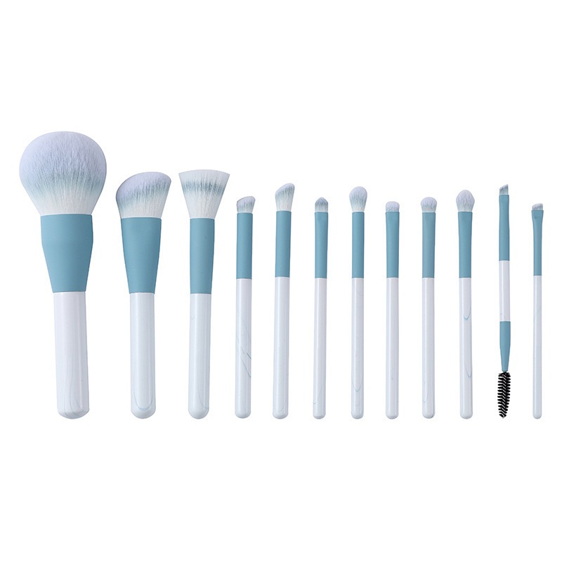 Light Blue Marble Handle Makeup Brush Set (12 pcs)