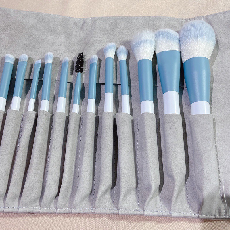 Light Blue Marble Brush Set with Gray Roll Pouch