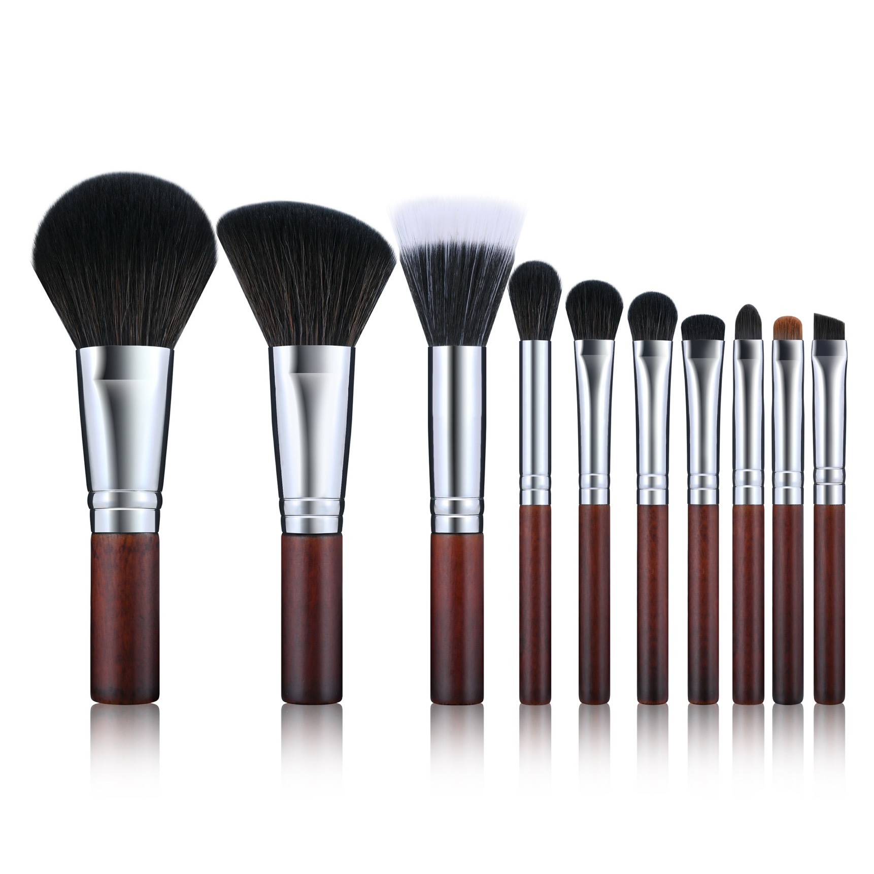 12-Piece Dark Wood Handle Makeup Brush Set