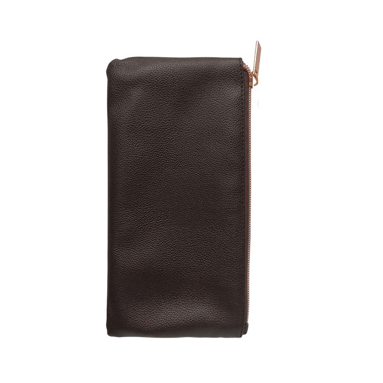 Brown Textured Leather Makeup Pouch
