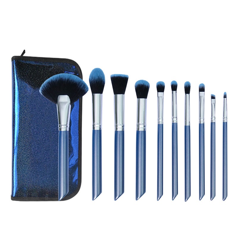 Blue Holographic Brush Set with Pouch (12 pcs)