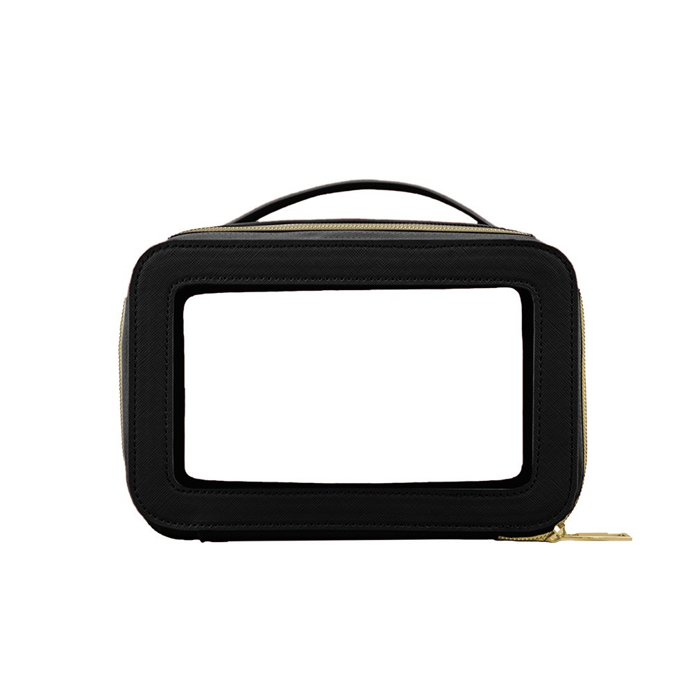 Black Clear Window Makeup Bag with Gold Zipper