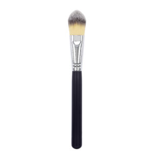 K1042 custom cosmetic brushes chrome plated brass 12 x 14 x 45 dented ferrule synthetic hair flat tongue shaped foundation brush