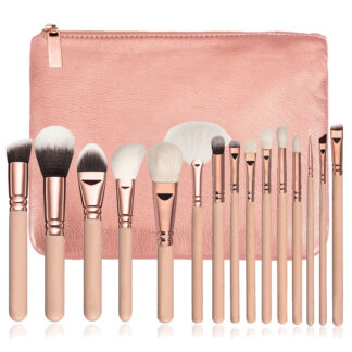 15-PCS Pink Brush Set with a Zipper Bag