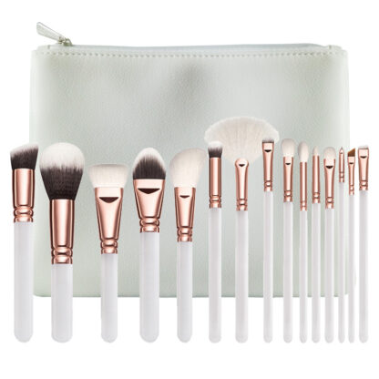 15-PCS White Brush Set with a Zipper Bag