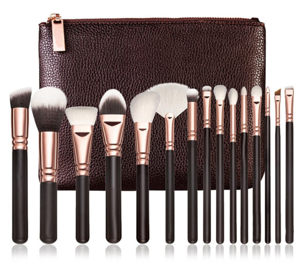 15-PCS Black Rose Gold Brush Set with a Zipper Bag