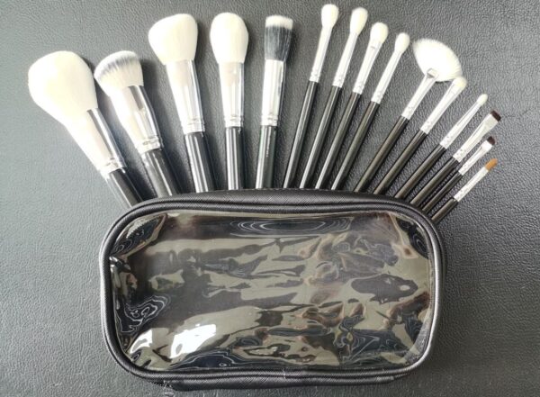 15 pcs black silver makeup brush set with a cylinder case