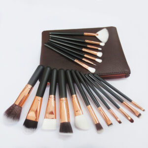 18 pc black gold makeup brush set with a zipper case