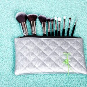 10 pc travel makeup brush set with a diamond pattern case