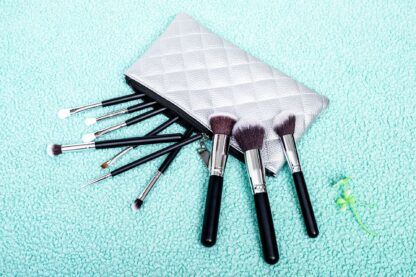 10 pc travel makeup brush set with a diamond pattern case