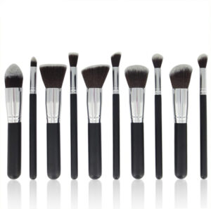 10 pc black silver brush set