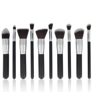10 pc black silver brush set