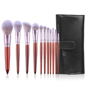 11 pc heavy wood makeup brush set with a case