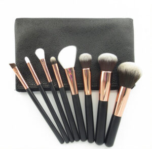 8 pc black gold brush set with a zipper bag