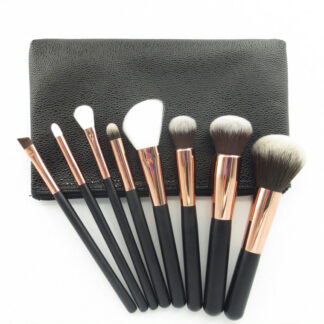 8 pc black gold brush set with a zipper bag