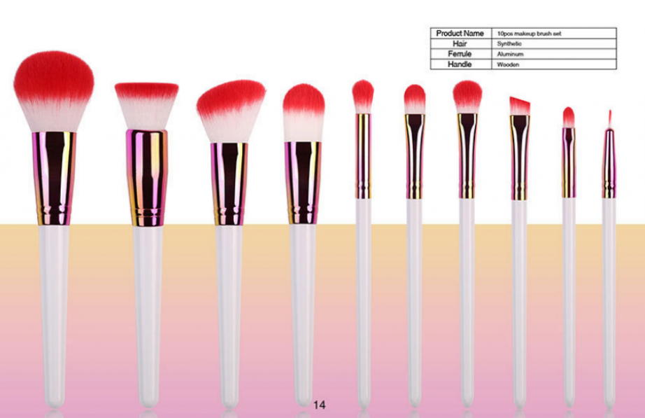 10 piece red theme iridescent makeup brush set