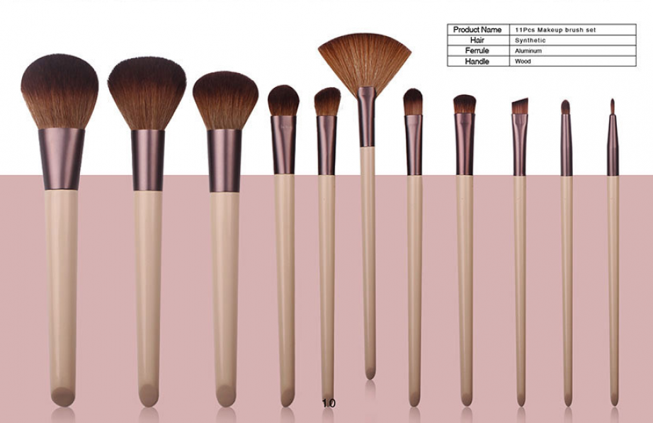 11 piece slanted edge short ferrule makeup brush set