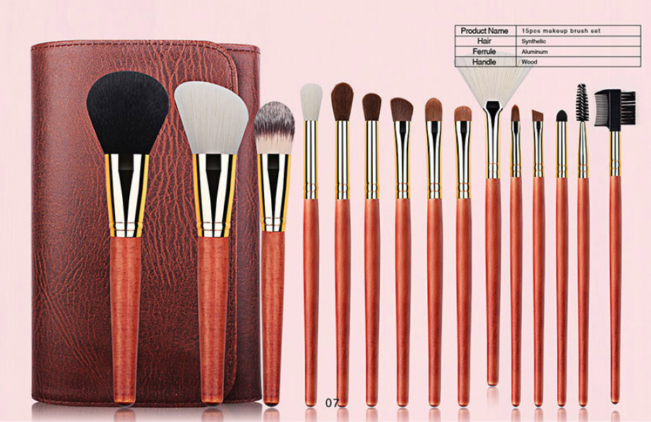 15 piece sandal burlywood makeup brush set