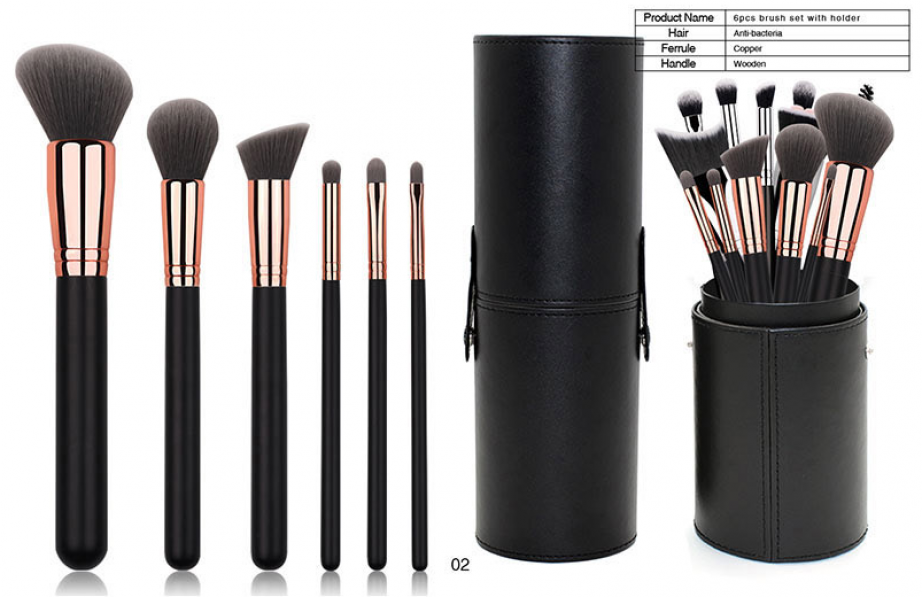 6 piece compact makeup brush set with a travel case