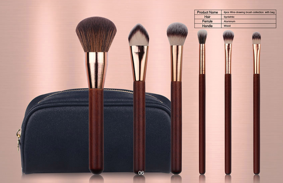 6 piece wire drawing ferrule makeup brush set